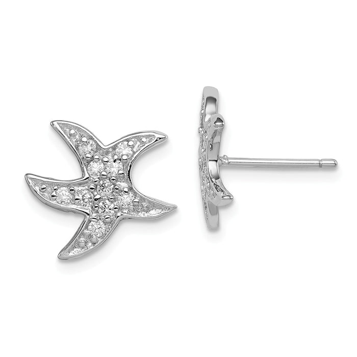 Stella Silver 925 Sterling Silver Rhodium-plated Cubic Zirconia ( CZ ) Starfish Earrings, 14mm x 15mm