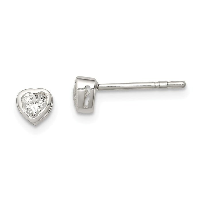 Stella Silver 925 Sterling Silver 3MM Heart with Cubic Zirconia ( CZ ) Earrings, 5mm x 4mm