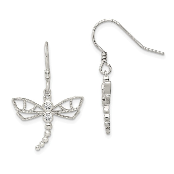 Stella Silver 925 Sterling Silver Cubic Zirconia ( CZ ) Dragonfly Earrings, 32mm x 15mm