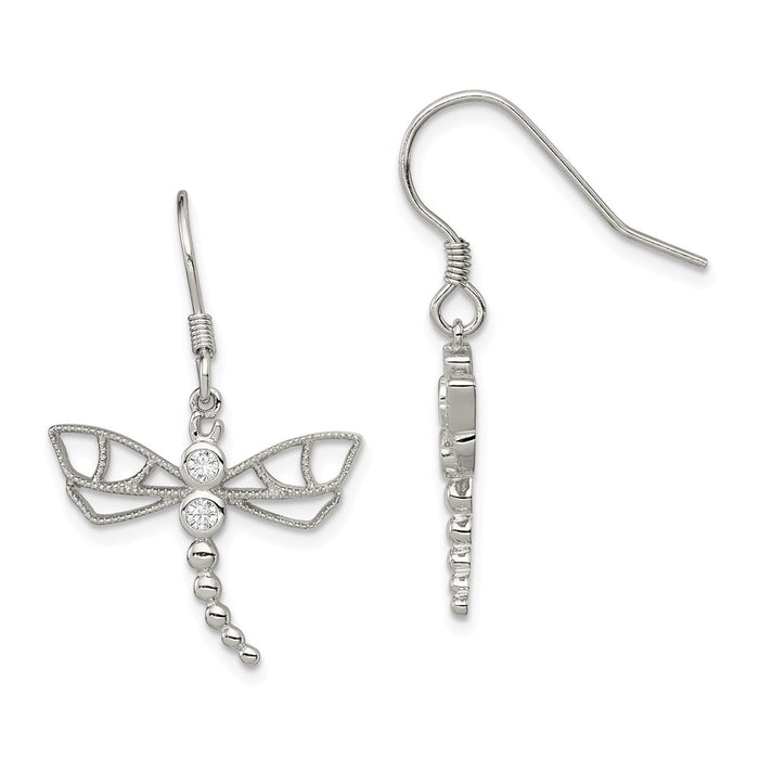 Stella Silver 925 Sterling Silver Cubic Zirconia ( CZ ) Dragonfly Earrings, 36mm x 22mm