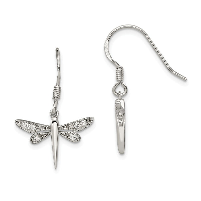 Stella Silver 925 Sterling Silver Cubic Zirconia ( CZ ) Dragonfly Earrings, 31mm x 18mm
