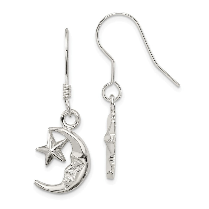 Stella Silver 925 Sterling Silver Moon & Star Earrings, 28mm x 11mm
