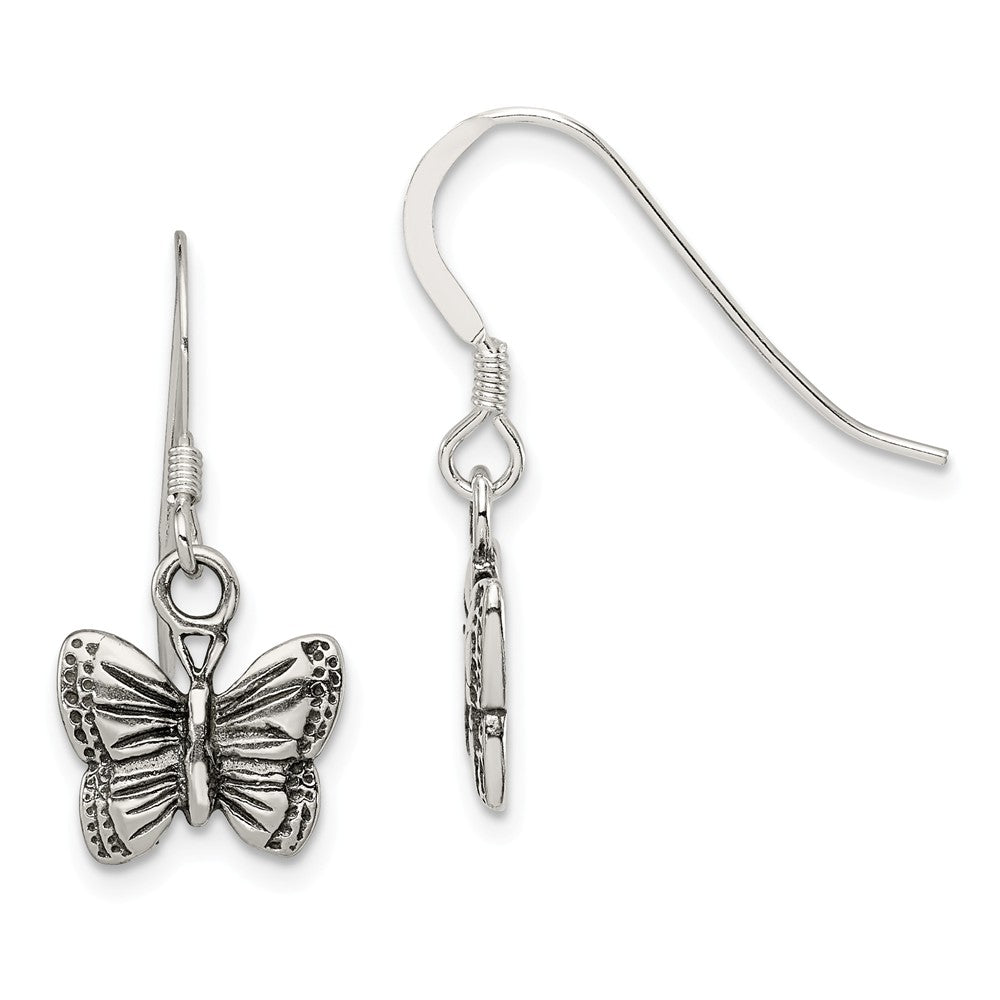 Stella Silver 925 Sterling Silver Antiqued Butterfly Earrings, 14mm x 11mm