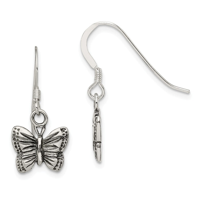 Stella Silver 925 Sterling Silver Antiqued Butterfly Earrings, 14mm x 11mm