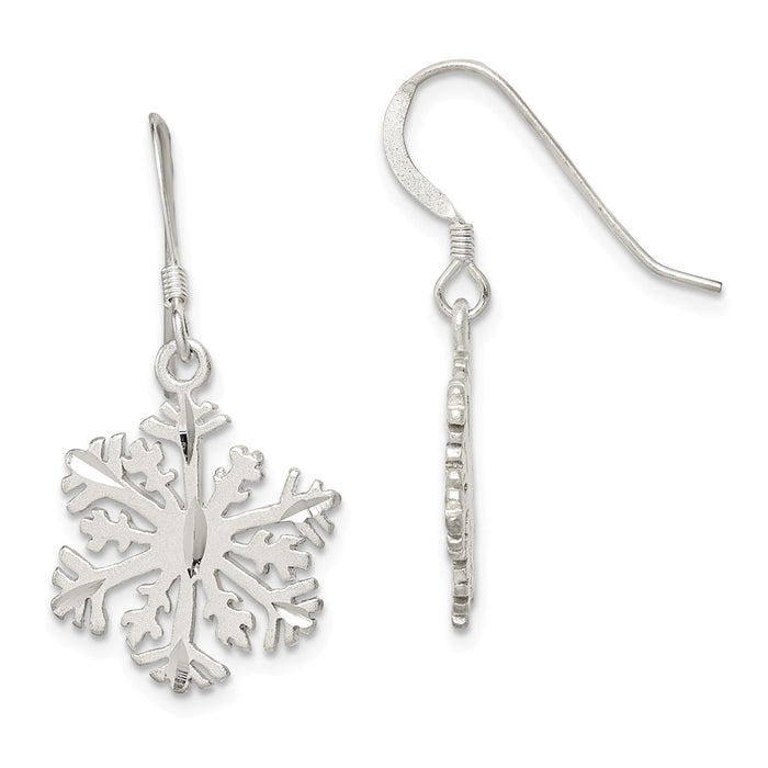 Stella Silver 925 Sterling Silver Satin Snowflake Earrings, 40mm x 14mm