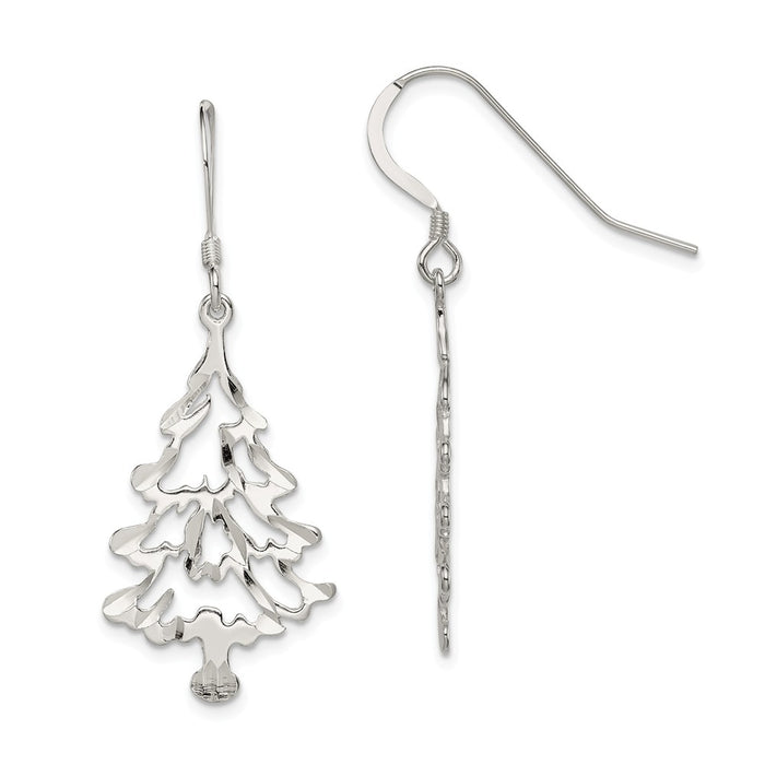 Stella Silver 925 Sterling Silver Christmas Tree Earrings, 45mm x 18mm