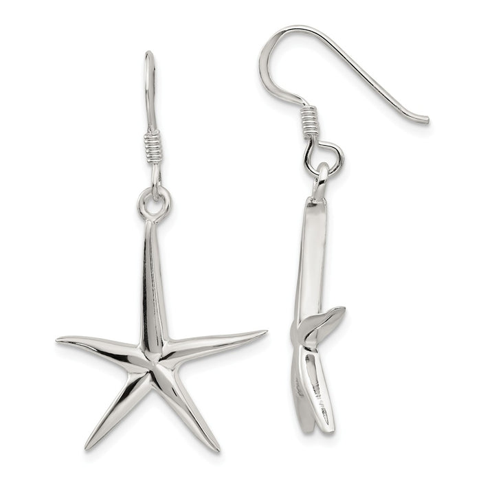 Stella Silver 925 Sterling Silver Starfish Dangle Earrings, 37mm x 21mm