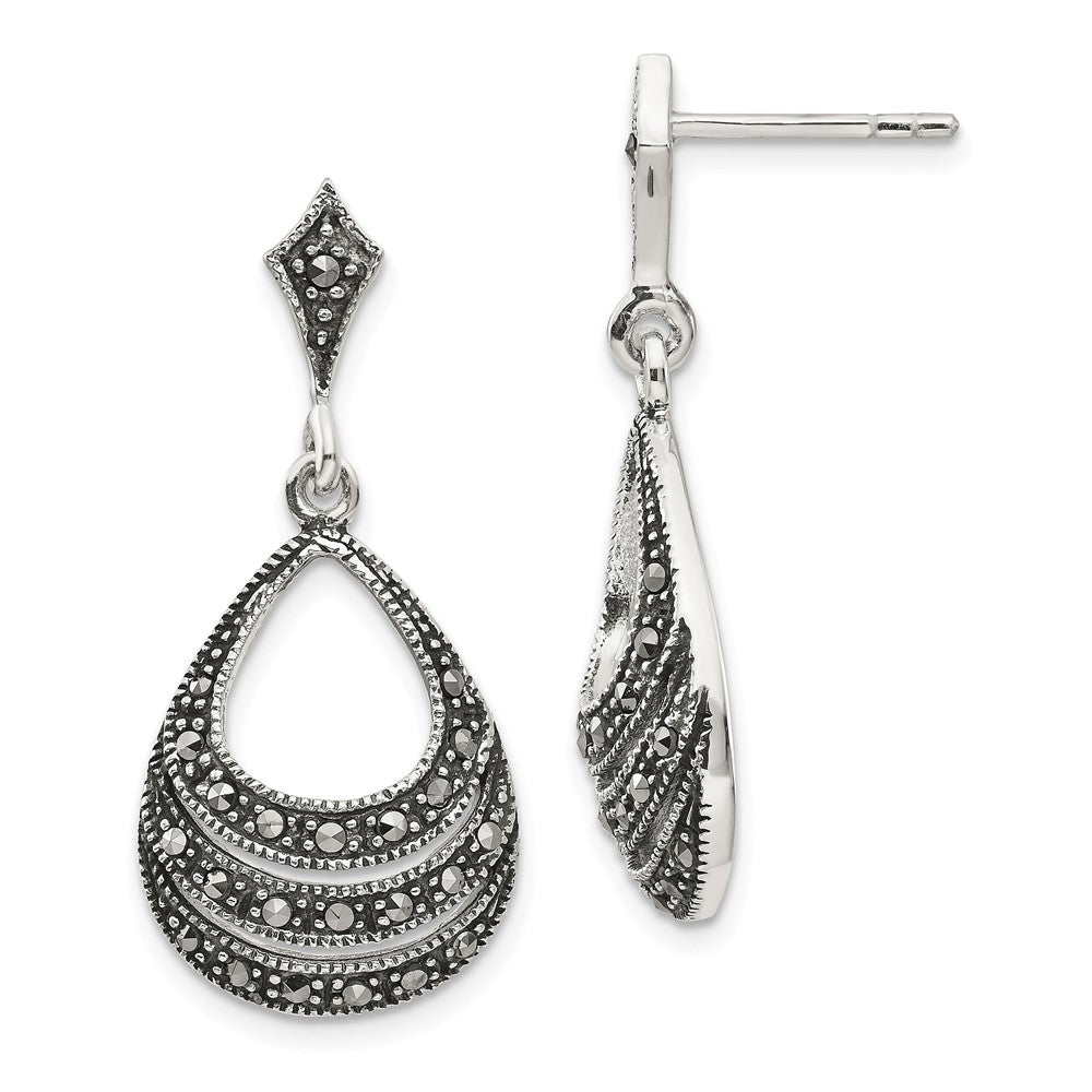 Stella Silver 925 Sterling Silver Marcasite Earrings, 33mm x 15mm