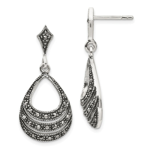 Stella Silver 925 Sterling Silver Marcasite Earrings, 33mm x 15mm