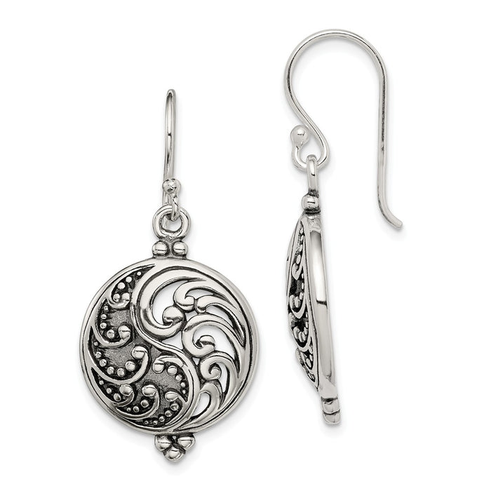 Stella Silver 925 Sterling Silver Antique Filigree Yin and Yang Earrings, 35mm x 12mm