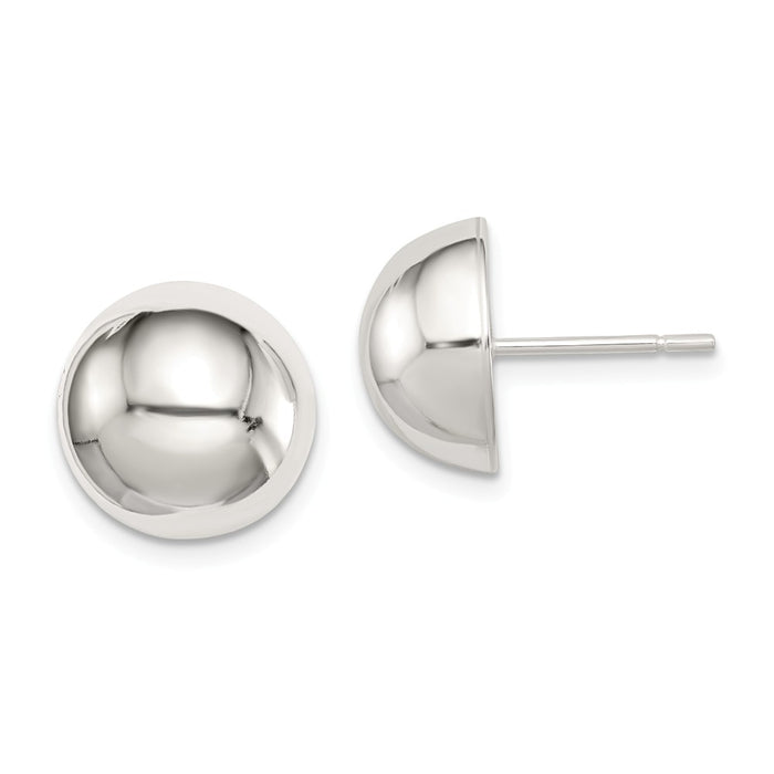 Stella Silver 925 Sterling Silver 12mm Half Ball Earrings, 12mm x 12mm