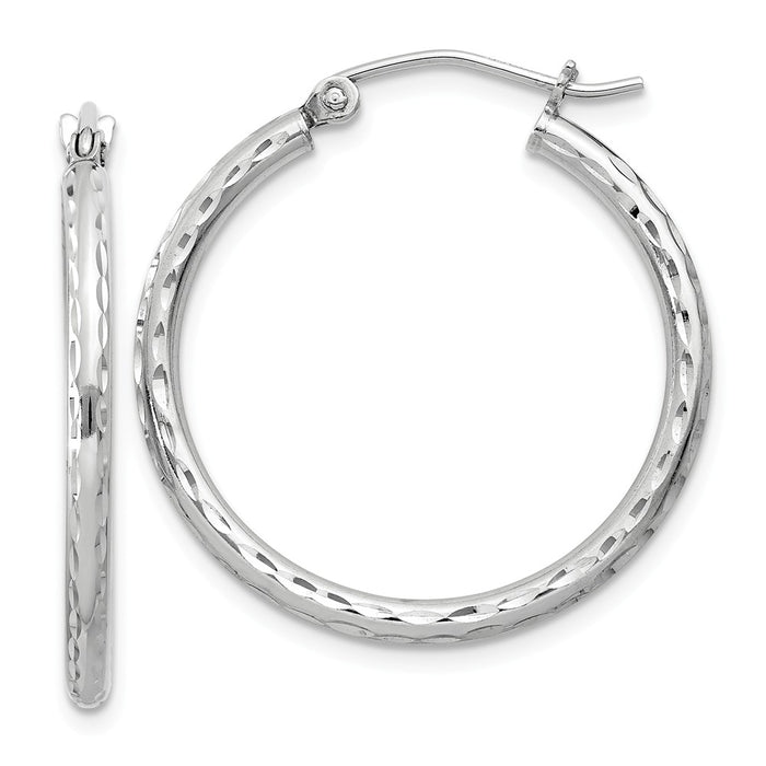 Stella Silver 925 Sterling Silver Rhodium-plated 2.00mm Diamond-cut Hoop Earrings, 27mm x 25mm