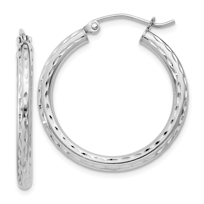 Stella Silver 925 Sterling Silver Rhodium-plated 2.25mm Diamond-cut Hoop Earrings, 27mm x 25mm