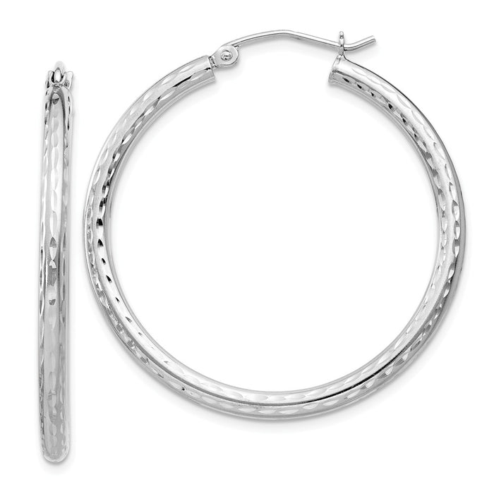 Stella Silver 925 Sterling Silver Rhodium-plated 2.25mm Diamond-cut Hoop Earrings, 37mm x 34mm