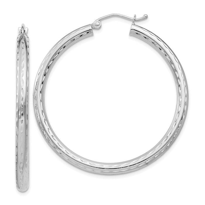 Stella Silver 925 Sterling Silver Rhodium-plated 3.00mm Diamond-cut Hoop Earrings, 42mm x 40mm