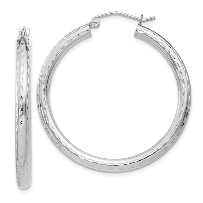 Stella Silver 925 Sterling Silver Rhodium-plated 3.00mm Diamond-cut Hoop Earrings, 36mm x 34mm