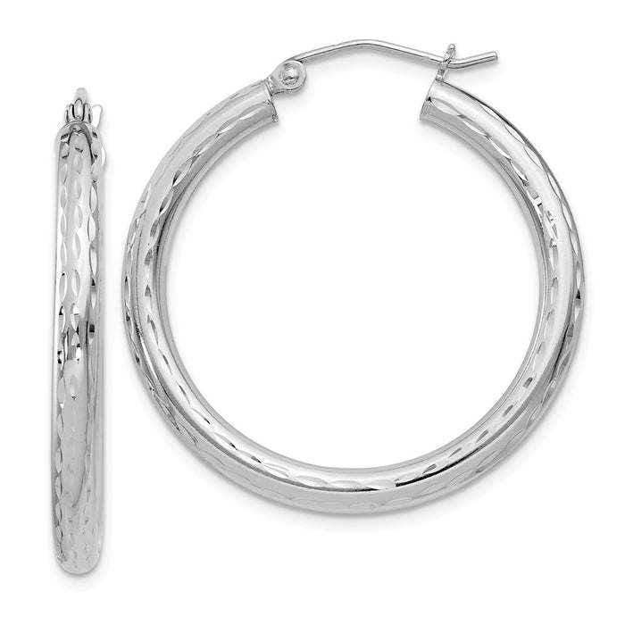 Stella Silver 925 Sterling Silver Rhodium-plated 3.00mm Diamond-cut Hoop Earrings, 32mm x 30mm