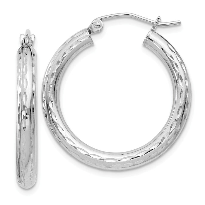Stella Silver 925 Sterling Silver Rhodium-plated 3.00mm Diamond-cut Hoop Earrings, 27mm x 25mm
