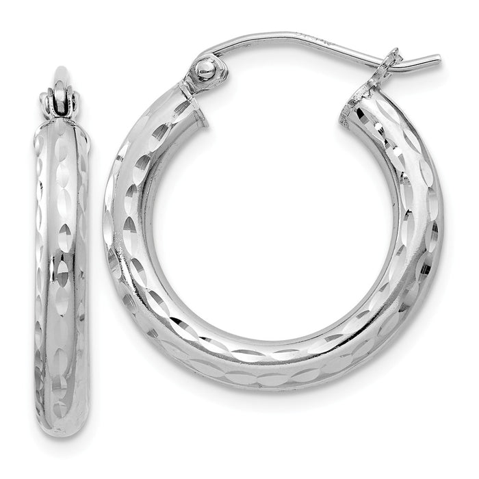Stella Silver 925 Sterling Silver Rhodium-plated 3.00mm Diamond-cut Hoop Earrings, 22mm x 20mm