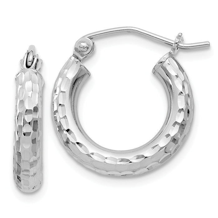 Stella Silver 925 Sterling Silver Rhodium-plated 3.00mm Diamond-cut Hoop Earrings, 18mm x 16mm