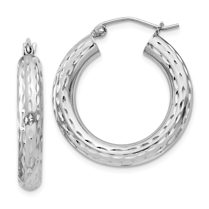 Stella Silver 925 Sterling Silver Rhodium-plated 4.00mm Diamond-cut Hoop Earrings, 26mm x 25mm