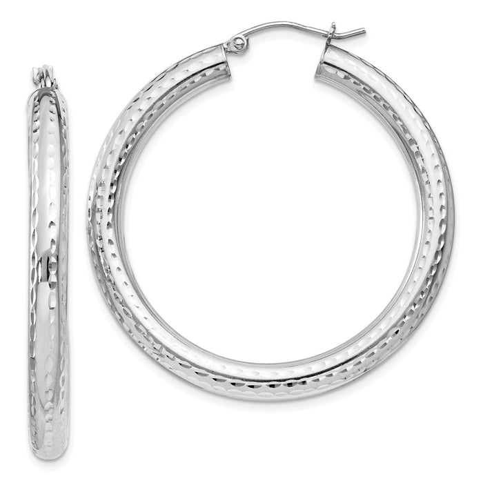 Stella Silver 925 Sterling Silver Rhodium-plated 4.00mm Diamond-cut Hoop Earrings, 42mm x 40mm