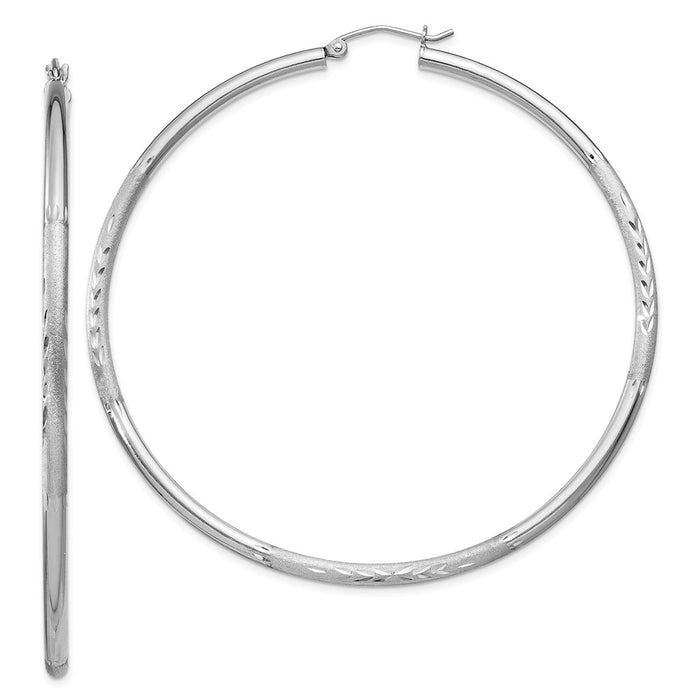 Stella Silver 925 Sterling Silver Rhodium-plated 2.50mm Satin Diamond-cut Hoop Earrings, 67mm x 65mm