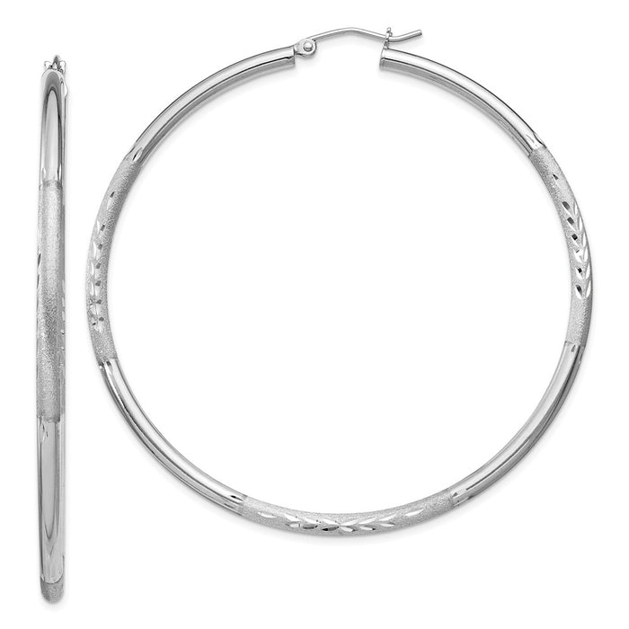 Stella Silver 925 Sterling Silver Rhodium-plated 2.50mm Satin Diamond-cut Hoop Earrings, 63mm x 60mm