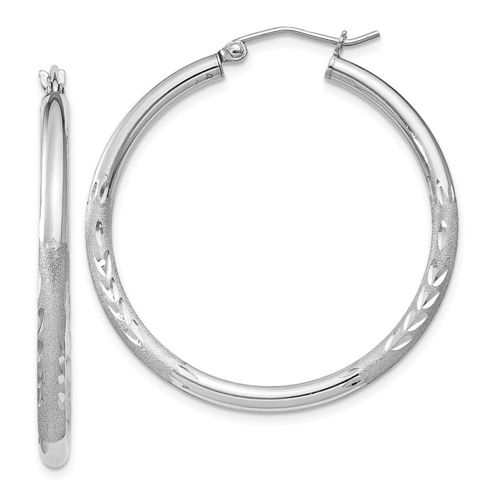 Stella Silver 925 Sterling Silver Rhodium-plated 2.50mm Satin Diamond-cut Hoop Earrings, 36mm x 34mm