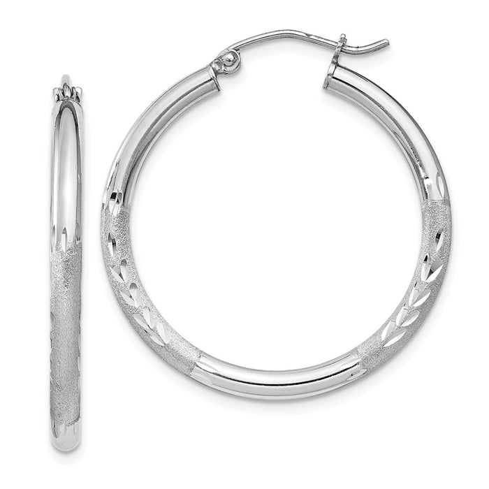 Stella Silver 925 Sterling Silver Rhodium-plated 2.50mm Satin Diamond-cut Hoop Earrings, 32mm x 30mm