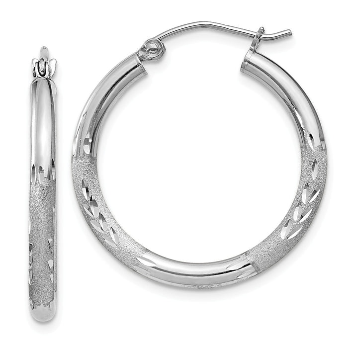 Stella Silver 925 Sterling Silver Rhodium-plated 2.50mm Satin Diamond-cut Hoop Earrings, 27mm x 25mm