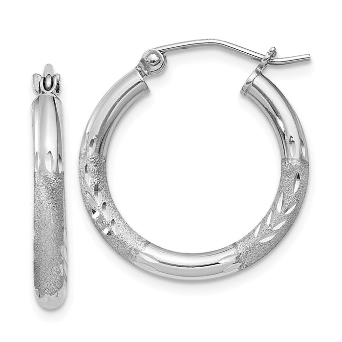 Stella Silver 925 Sterling Silver Rhodium-plated 2.50mm Satin Diamond-cut Hoop Earrings, 22mm x 20mm