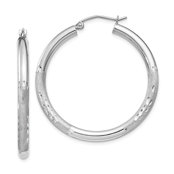Stella Silver 925 Sterling Silver Rhodium-plated 3.00mm Satin Diamond-cut Hoop Earrings, 36mm x 34mm