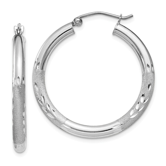 Stella Silver 925 Sterling Silver Rhodium-plated 3.00mm Satin Diamond-cut Hoop Earrings, 31mm x 29mm