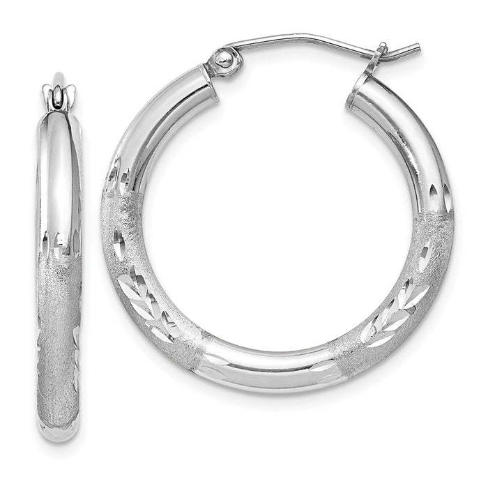 Stella Silver 925 Sterling Silver Rhodium-plated 3.00mm Satin Diamond-cut Hoop Earrings, 28mm x 26mm