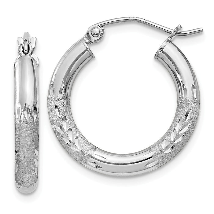 Stella Silver 925 Sterling Silver Rhodium-plated 3.00mm Satin Diamond-cut Hoop Earrings, 22mm x 20mm