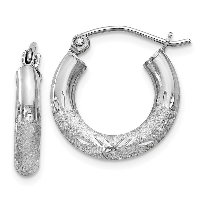 Stella Silver 925 Sterling Silver Rhodium-plated 3.00mm Satin Diamond-cut Hoop Earrings, 18mm x 16mm