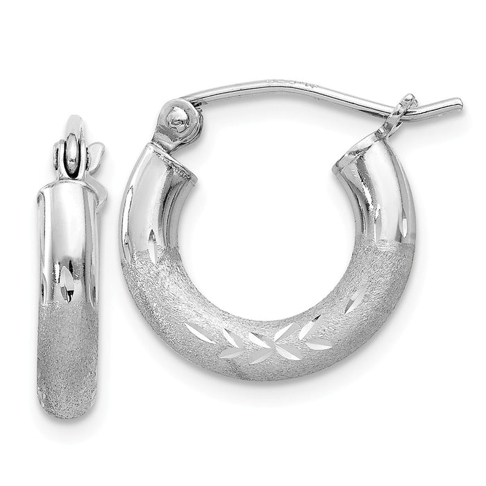Stella Silver 925 Sterling Silver Rhodium-plated 3.00mm Satin Diamond-cut Hoop Earrings, 16mm x 14mm