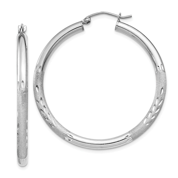 Stella Silver 925 Sterling Silver Rhodium-plated 3.00mm Satin Diamond-cut Hoop Earrings, 40mm x 42mm