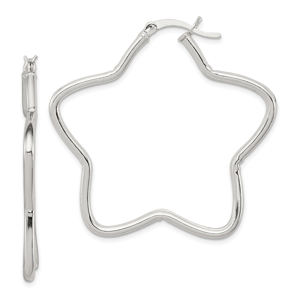 Stella Silver 925 Sterling Silver Star Tube Hoop Earrings, 43mm x 45mm
