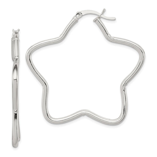 Stella Silver 925 Sterling Silver Star Tube Hoop Earrings, 43mm x 45mm