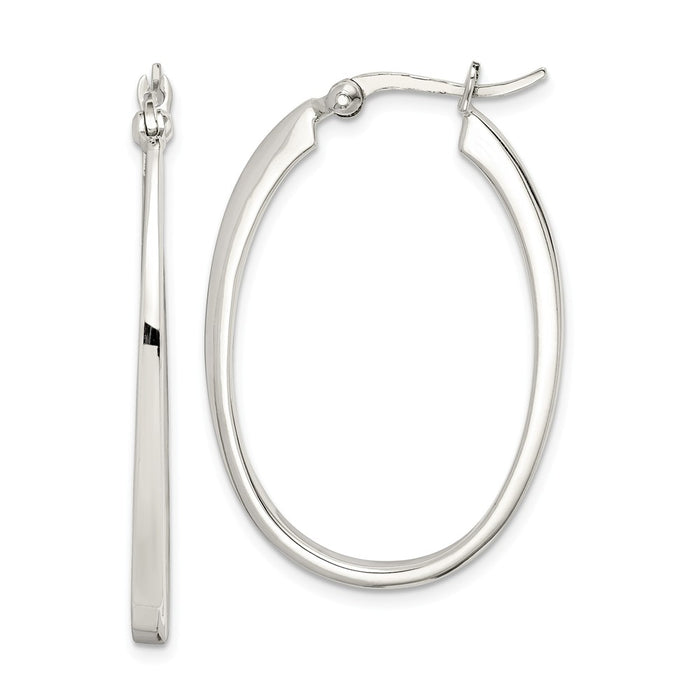 Stella Silver 925 Sterling Silver Flat Square Tube Oval Hoop Earrings, 38mm x 27mm