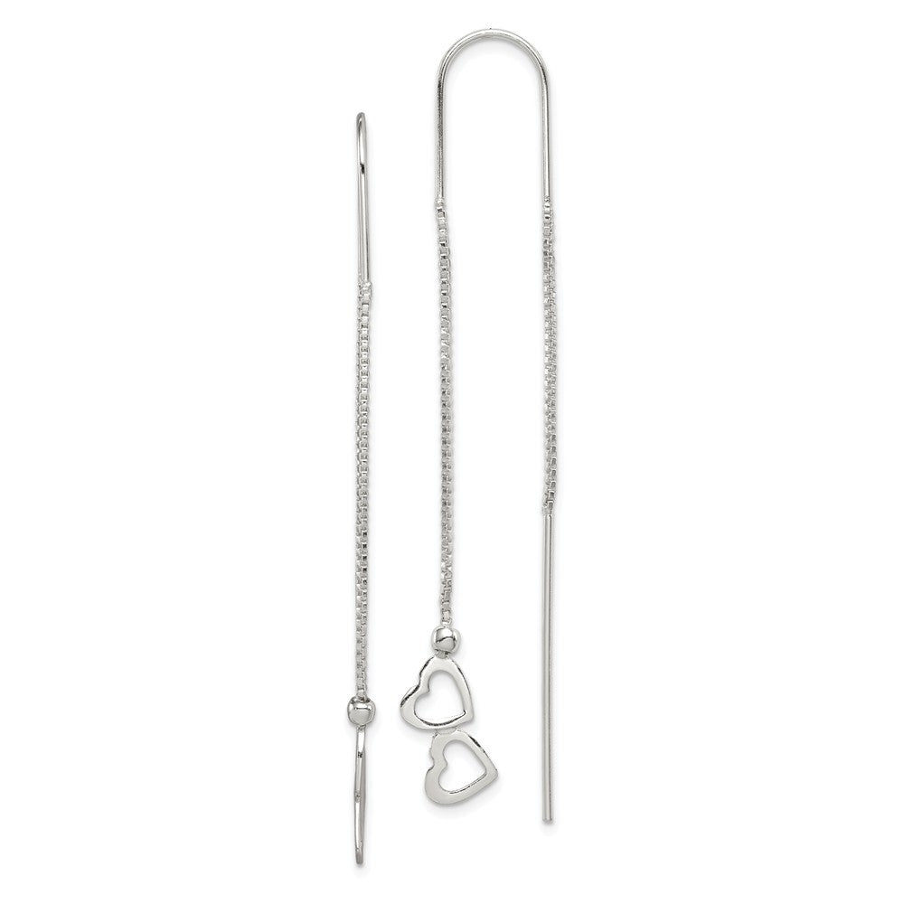 Stella Silver 925 Sterling Silver Heart Threader Earrings, 62mm x 9mm