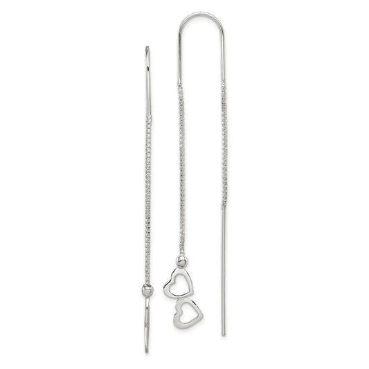 Stella Silver 925 Sterling Silver Heart Threader Earrings, 62mm x 9mm