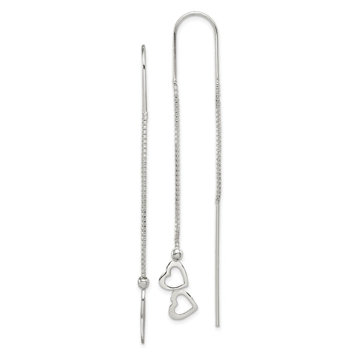Stella Silver 925 Sterling Silver Heart Threader Earrings, 62mm x 9mm
