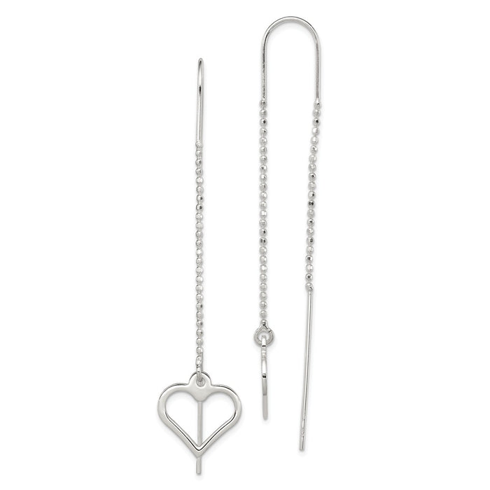 Stella Silver 925 Sterling Silver Heart Threader Earrings, 66mm x 16mm