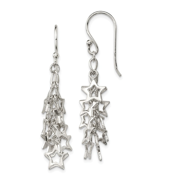 Stella Silver 925 Sterling Silver Multi-Stars Dangle Earrings, 50mm x 17mm