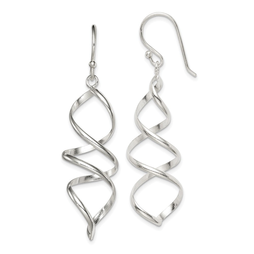 Stella Silver 925 Sterling Silver Corkscrew Twisted Dangle Earrings, 53mm x 15mm