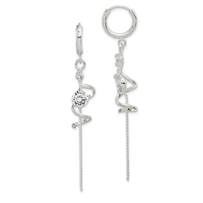 Stella Silver 925 Sterling Silver Spiral Cubic Zirconia ( CZ ) Dangle Hoop Earrings, 67mm x 10mm