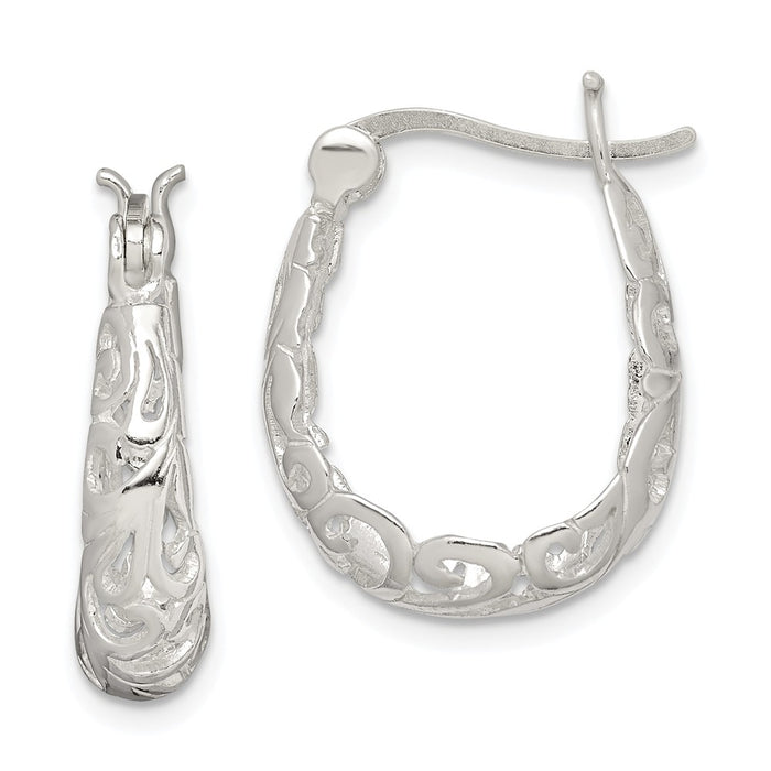 Stella Silver 925 Sterling Silver Filigree Oval Hoop Earrings, 22mm x 17mm